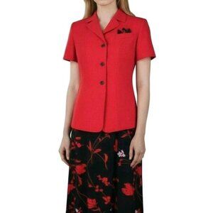 Studio I Maxi Dress Suit 6 Red Black Floral Short Sleeve Jacket 14" Side Slits